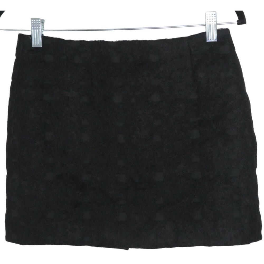 Uniqlo Wool Micro Mini Skirt Mid-Rise, Patterned, Back Zip Closure Black Sz 2